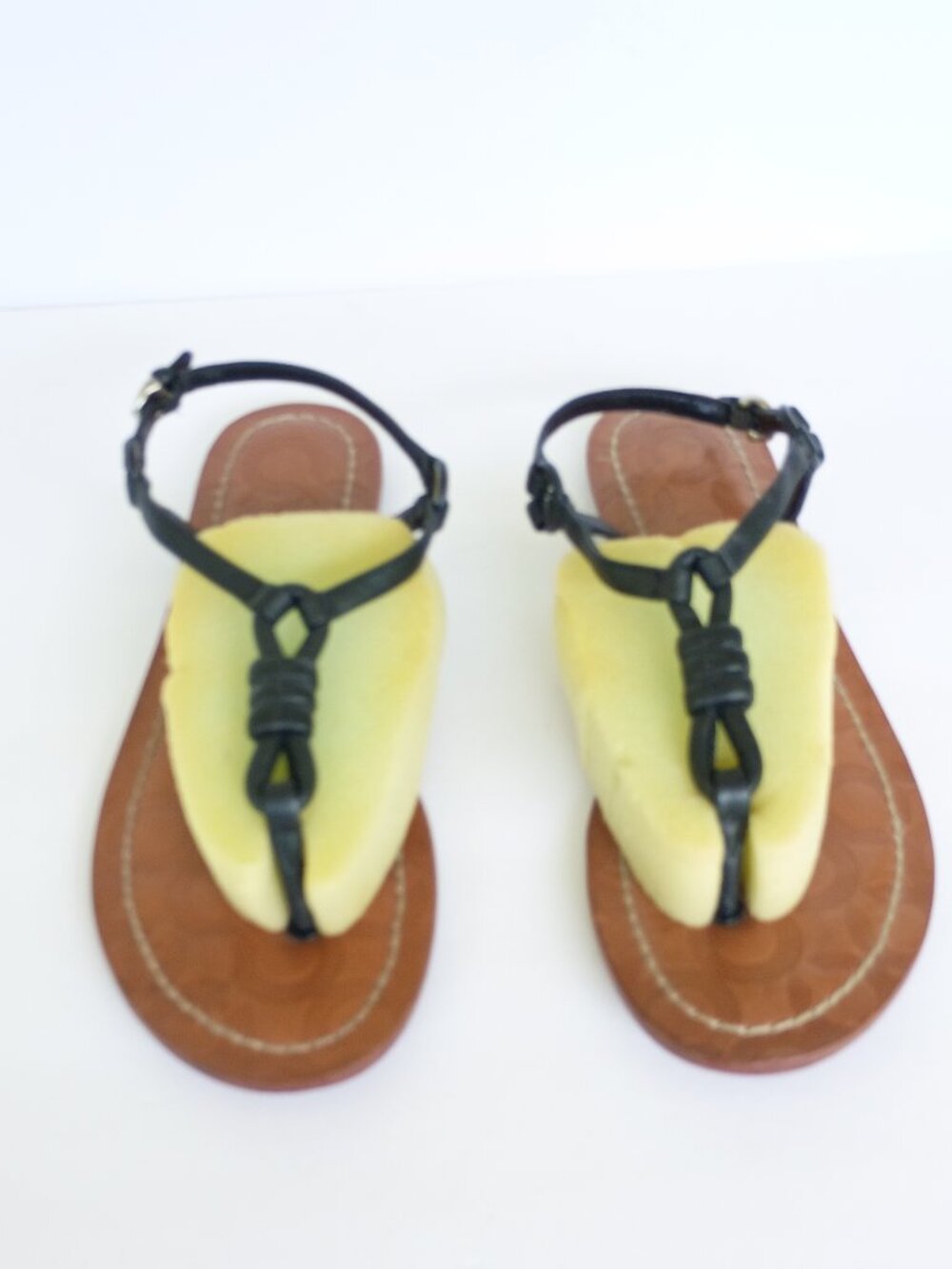 COACH Sawyer Black Brown Leather Slingback Thong Sandals Size 9 B